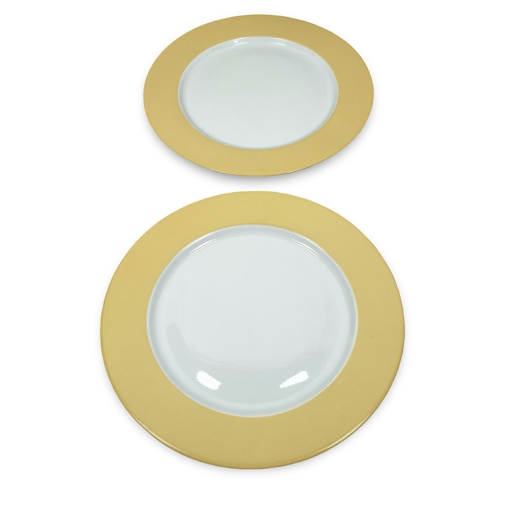 IKEA 365+ Susan Pryke Yellow Rim Dinner Plates Set of 2 Made in Portugal 10.75"